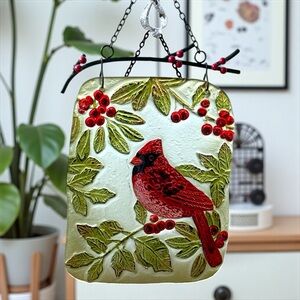 Cracker Barrel Hand-Painted Glass Cardinal Suncatcher Multicolor